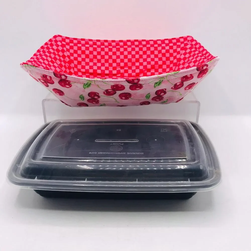 Reversible Microwave Cozie For Takeout Containers Cottage Core Cherry Fabric